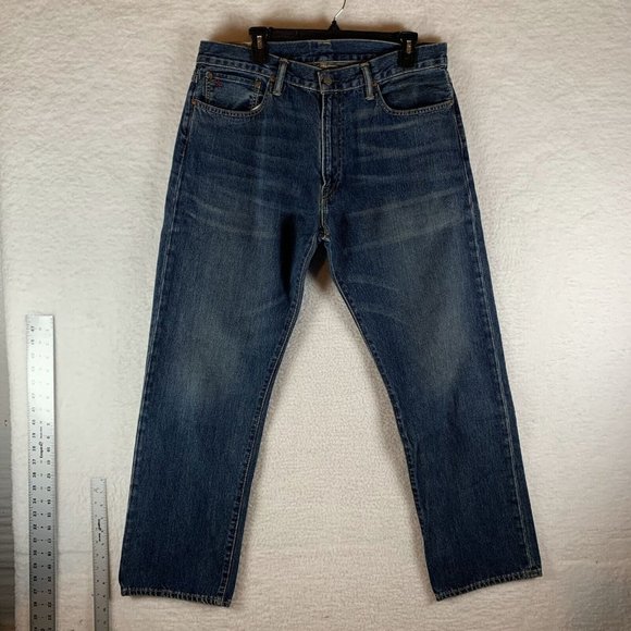Polo Ralph Lauren Jeans Mens 35 X 32 Blue‎ Denim  Cotton Thompson Relaxed 8607 - Picture 1 of 12